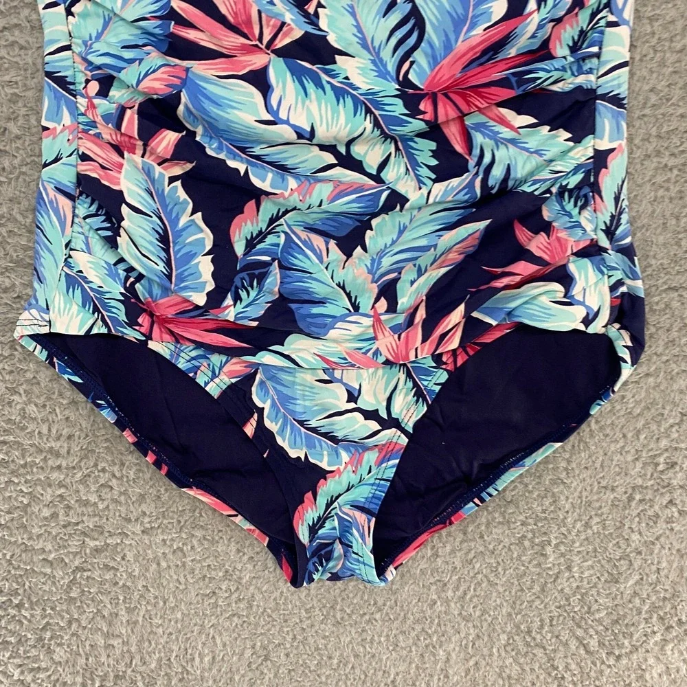 Tommy‎ Bahama Swimsuit Womens 8 One Piece Floral Strapless Bandeau Tropical Blue